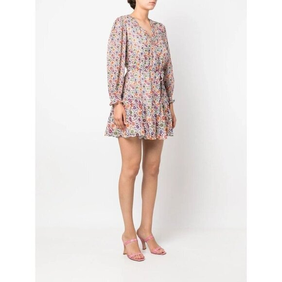 Saloni Franca Silk Floral Print Mini Wrap Dress Red Cream Womens Size 6 - Picture 5 of 13